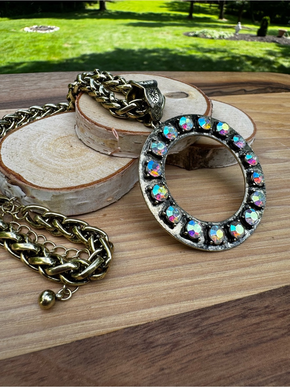 Matte Gold Removable Pendant Necklace | Clear Stones | 18” Chain